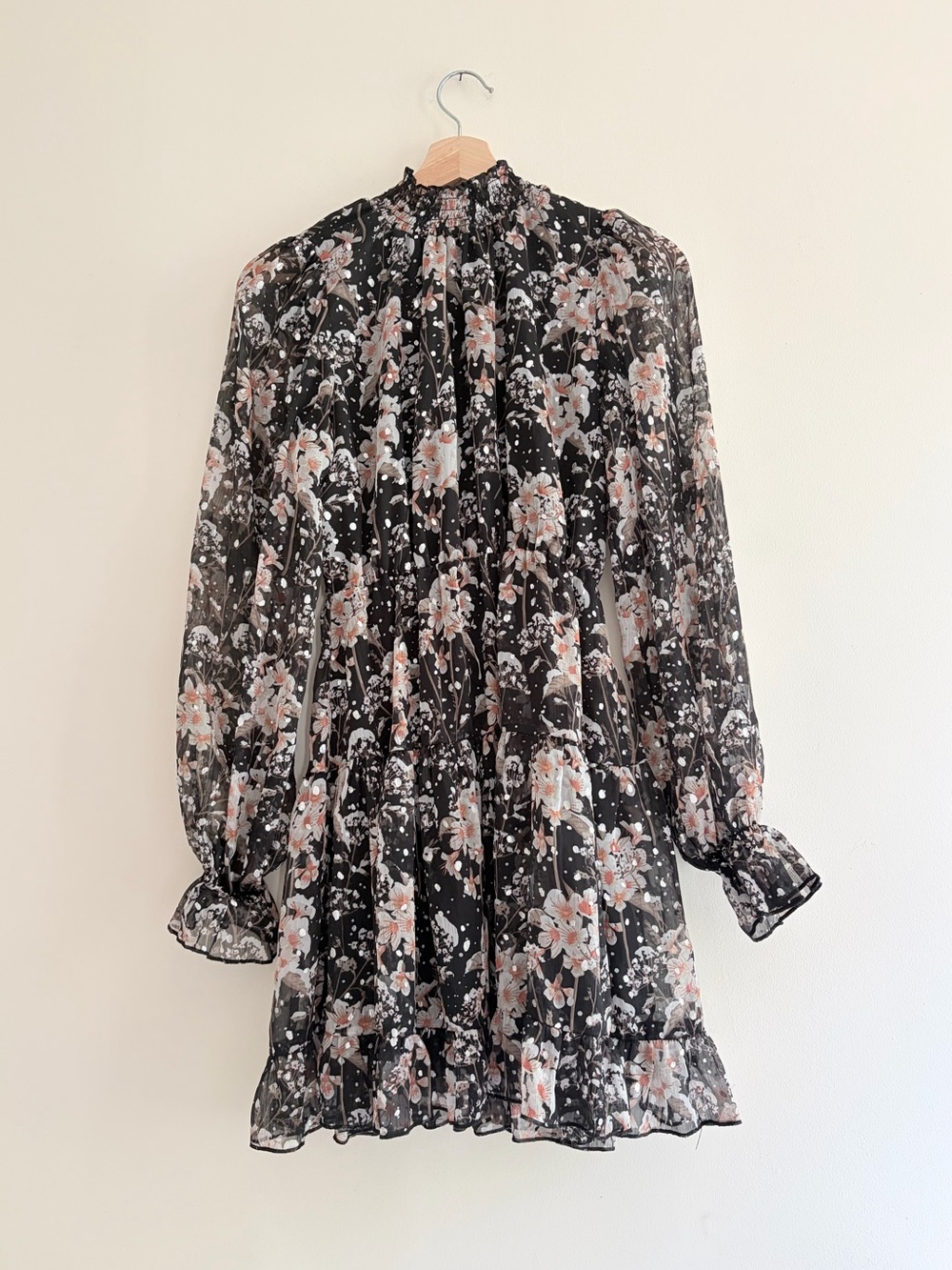 OPT // Dark Floral Chiffon Metallic Mini Dress